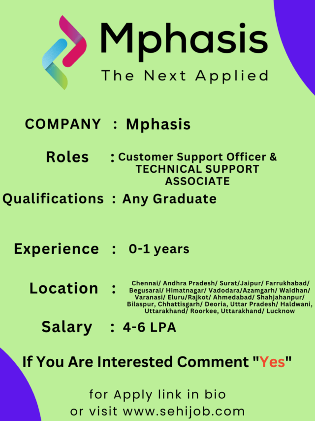Mphasis Mega Off Campus Drive 2024 | Customer Support Officer & TECHNICAL SUPPORT ASSOCIATE